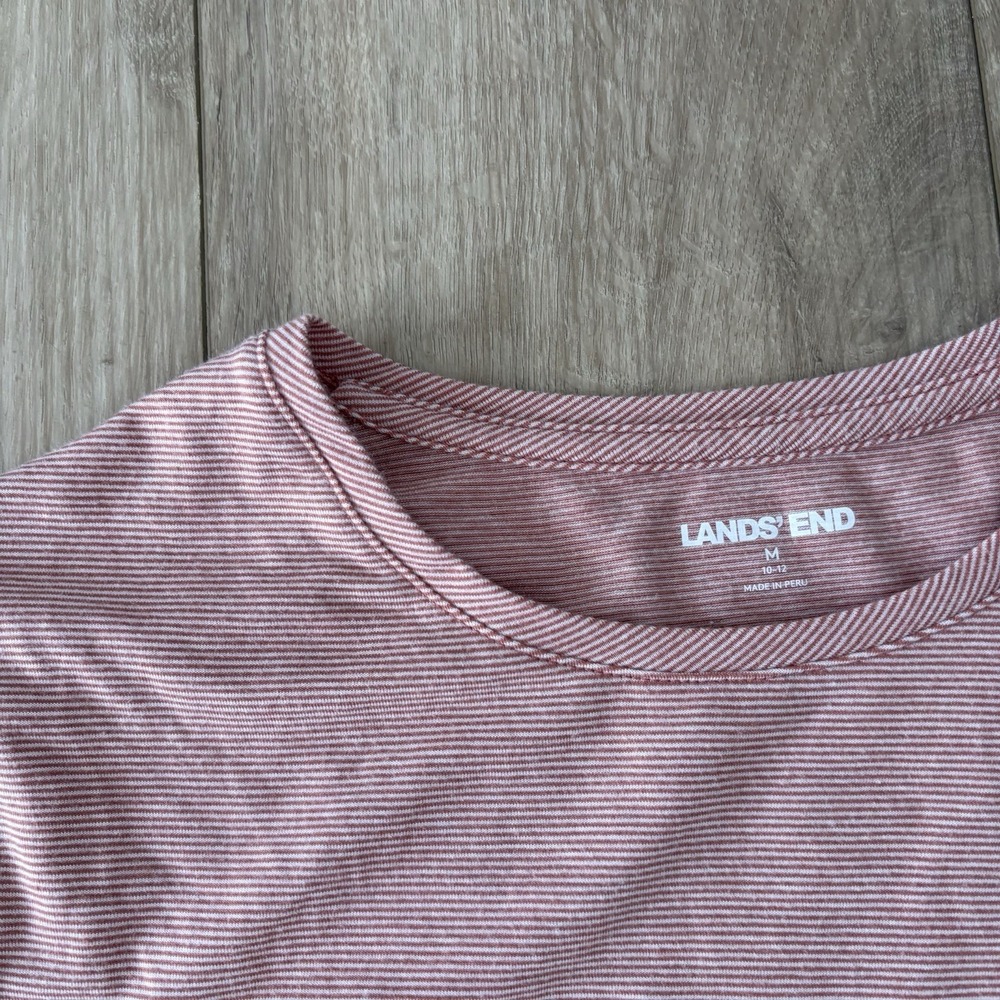 Lands' End Women Pullover Top Size M 10-12 Pink Pinstripes Long Sleeves - Picture 3 of 7